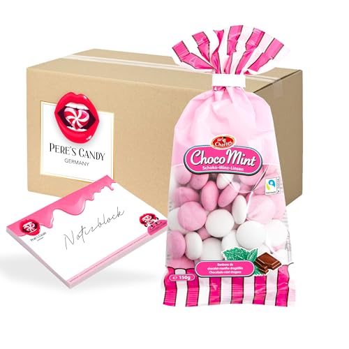 Pere's Candy Bundle für 5 x 150 g Schokolade Dragées - Pfefferminzgeschmack + Pere's Candy Notepad DIN A7-25 Blatt von PERE’S CANDY