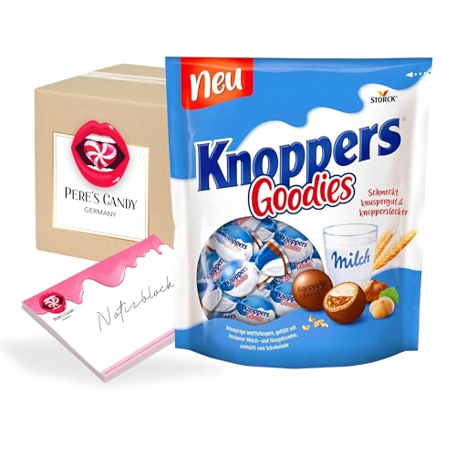 Pere's Candy® Bundle für 5 x 180 g Knoppers Goodies knusprige Waffelkugeln gefüllt Milch- und Nougatcreme + Pere's Candy Notepad DIN A7-25 Blatt von PERE’S CANDY