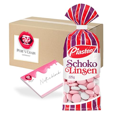 Pere's Candy Bundle für 5 x 225 g Piasten Schokolinsen Schokolade-Dragees Schokolade + Pere's Candy Notepad DIN A7-25 Blatt von PERE’S CANDY