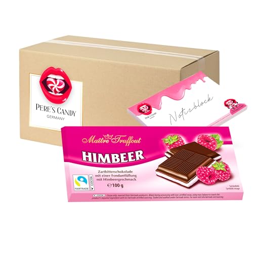 Pere's Candy Bundle für 5 x Maître Truffout Cremeschokolade Himbeere Tafel 100g + Pere's Candy Notepad DIN A7-25 Blatt von PERE’S CANDY