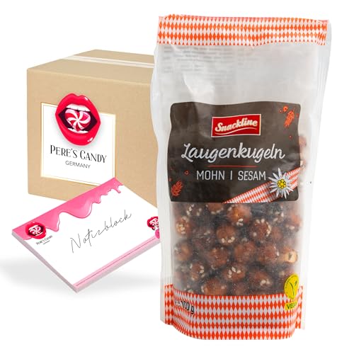 Pere's Candy Bundle für 6 x 100g Laugenkugeln Sesam Mohn - Brezel Kugeln + Pere's Candy Notepad DIN A7-25 Blatt von PERE’S CANDY