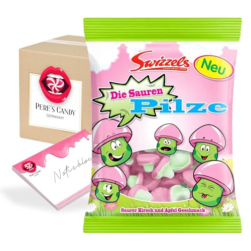 Pere's Candy Bundle für 6 x DOK Swizzels Die Grün Sauren Pilze 100g + Pere's Candy Notepad DIN A7-25 Blatt von PERE’S CANDY