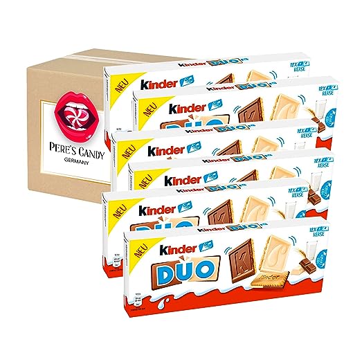 6er Pack (6 x 150g) Ferrero kinder DUO – Kekse mit Schokoladentäfelchen aus Vollmilch- und weißer Schokolade mit Geschenk von Pere's Candy von PERE’S CANDY