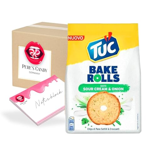 Pere's Candy® Bundle für TUC Bake Rolls SOUR CREAM Brotchips 7erPack(7 x 80g) Bake rolls Knäckebrot Chips + Pere's Candy Notepad DIN A7-25 Blatt von PERE’S CANDY