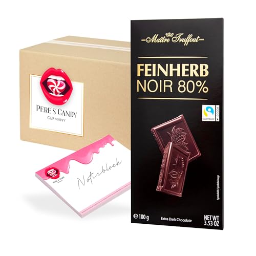 Pere's Candy Bundle für 7 x 100g Premium Extra Zartbitterschokolade mit sehr hohem Kakaogehalt von 80% + Pere's Candy Notepad DIN A7-25 Blatt von PERE’S CANDY