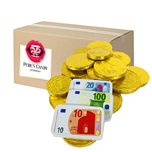 Banknoten und Goldmünzen Schokotaler - Milchschokolade - 900g von Pere's Candy® Box mit Geschenk von PERE’S CANDY