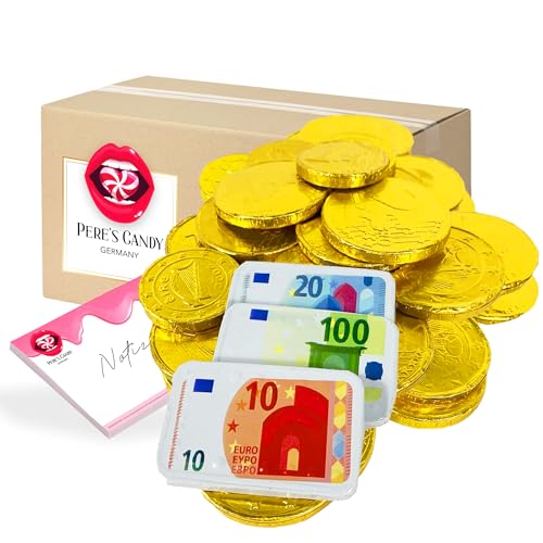 Banknoten und Goldmünzen Schokotaler - Milchschokolade - 900g von Pere's Candy® Box mit Geschenk von PERE’S CANDY