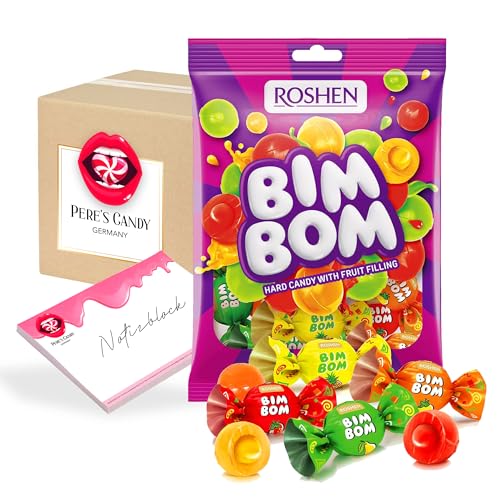 Pere's Candy Bundle für ROSHEN Bim-Bom Gefüllte Hartkaramellen-Mischung 1 kg Bonbons, Lutschbonbons + Pere's Candy Notepad DIN A7-25 Blatt von PERE’S CANDY