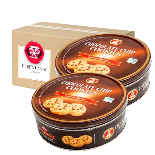 Dänische Butterkekse Chocolate Chip Cookies, Gebäckmischung Dose 2er Pack (2 x 454 g) von Pere's Candy® Box mit Geschenk von PERE’S CANDY