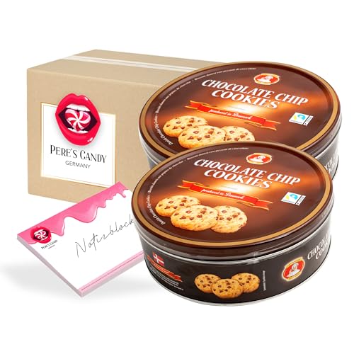 Pere's Candy® Bundle für Dänische Butterkekse Chocolate Chip Cookies, Gebäckmischung Dose 2er Pack (2 x 454 g) + Pere's Candy Notepad DIN A7-25 Blatt von PERE’S CANDY