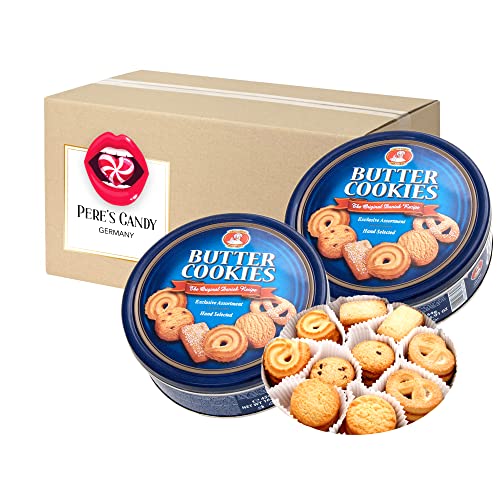 Dänische Butterkekse Cookies, Gebäckmischung - Blau Nostalgie Dose 2er Pack (2 x 454 g) von Pere's Candy® Box mit Geschenk von PERE’S CANDY