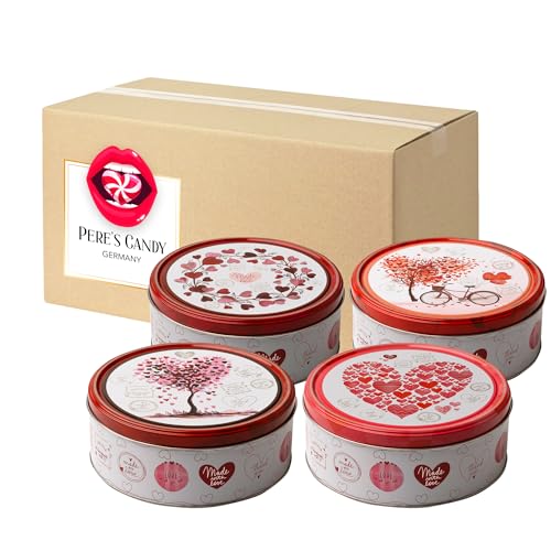 Gebäckmischung "Hearts" Dose - Dänische Butterkekse Cookies 4er Pack (4 x 150 g) von Pere's Candy® Box mit Geschenk von PERE’S CANDY