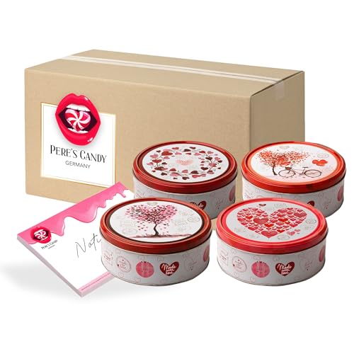 Pere's Candy® Bundle für Gebäckmischung "Hearts" Dose - Dänische Butterkekse Cookies 4er Pack (4 x 150 g) + Pere's Candy Notepad DIN A7-25 Blatt von PERE’S CANDY