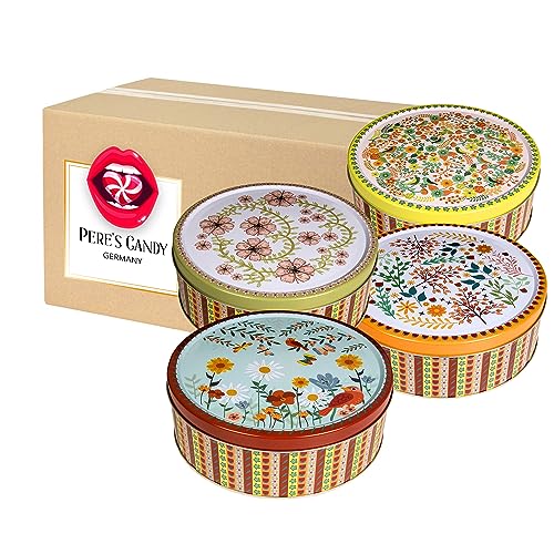 Dänische Butterkekse Cookies, Gebäckmischung teilweise mit Schokoladenstückchen - "Blumendose" Motive Dose 2er Pack (2 x 400 g) von Pere's Candy® Box mit Geschenk von PERE’S CANDY