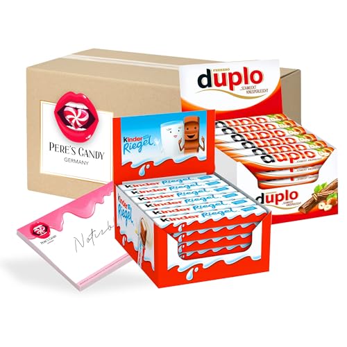 Pere's Candy® Bundle für Duplo Ferrero Einzelriegel 40erPack (728g) und Kinder Riegel 36erPack (756g) + Pere's Candy Notepad DIN A7-25 Blatt von PERE’S CANDY