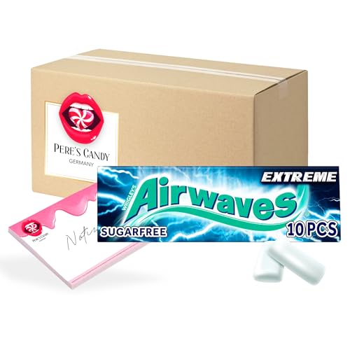 27,99€ inkl. USt (66,64€/kg) Extreme Strong Airwaves Kaugummi • Zuckerfrei • 30 Packungen (30 x 10 Dragees) von Pere's Candy® mit notepad - Bundle von PERE’S CANDY