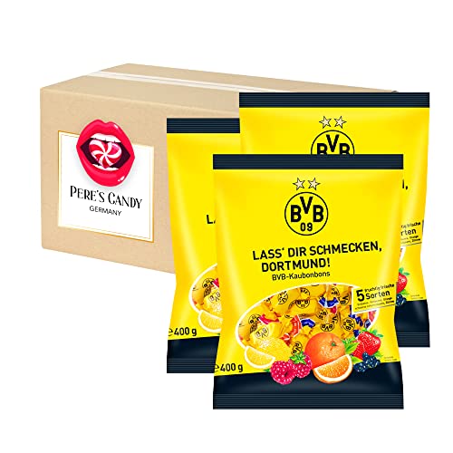 Fanartikel BVB Borussia Dortmund 1200g Kaubonbon - bvb süßigkeiten 3erPack (3x400g) von Pere's Candy® Box mit Geschenk von PERE’S CANDY