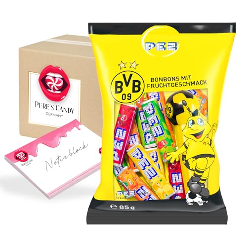 Fanartikel BVB Borussia Dortmund - PEZ-Spender inkl. Nachfüllungen- BVB Süßigkeiten 3er Pack (3x85g) von Pere's Candy® Box mit Geschenk von PERE’S CANDY