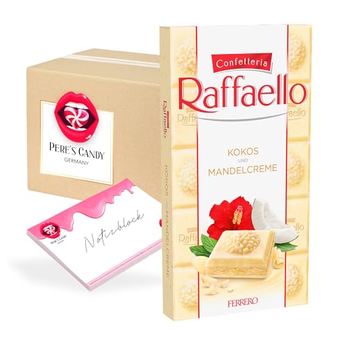 Pere's Candy® Bundle für Ferrero Raffaello Kokos & Mandelcreme 8 x 90 g Tafelschokolade + Pere's Candy Notepad DIN A7-25 Blatt von PERE’S CANDY