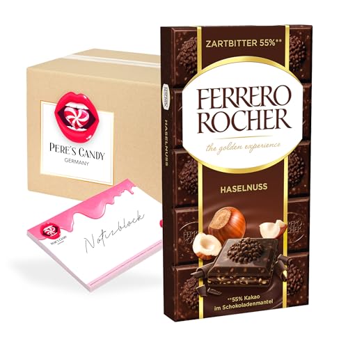 Pere's Candy Bundle für Ferrero Rocher 55% Zart- bitter Haselnuss 8 x 90 g Tafelschokolade + Pere's Candy Notepad DIN A7-25 Blatt von PERE’S CANDY