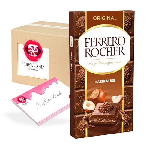 Pere's Candy® Bundle für Ferrero Rocher Original Haselnuss 8 x 90 g Tafelschokolade + Pere's Candy Notepad DIN A7-25 Blatt von PERE’S CANDY