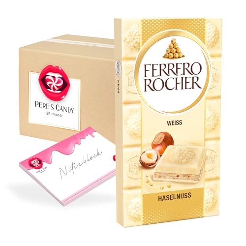 Pere's Candy Bundle für Ferrero Rocher Weiss Haselnuss 8 x 90 g Tafelschokolade + Pere's Candy Notepad DIN A7-25 Blatt von PERE’S CANDY