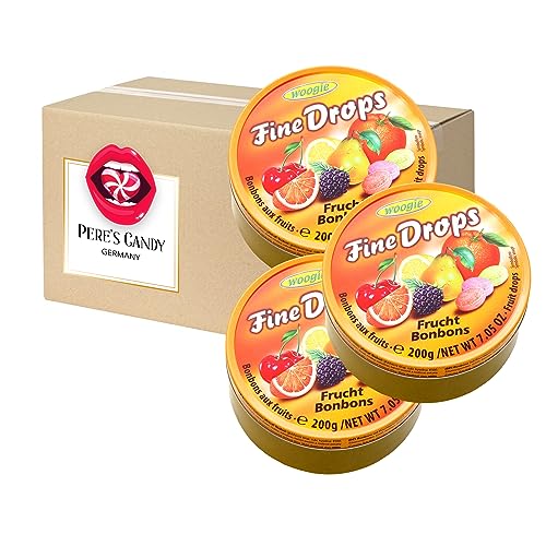 Fine Drops - Bonbons Süßigkeiten Früchtemix Geschmack 3 x 200g in Metalldose von Pere's Candy® Box mit Geschenk von PERE’S CANDY