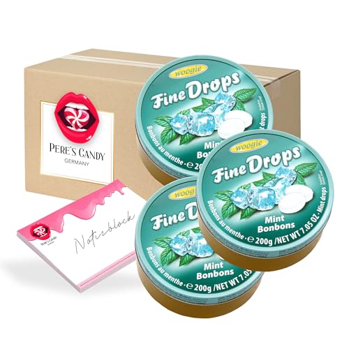 Fine Drops - Bonbons Süßigkeiten Minz Geschmack 3 x 200g von Pere's Candy® mit Geschenk notepad - Bundle von PERE’S CANDY