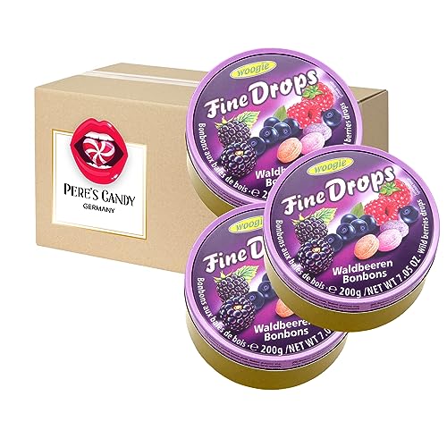 Fine Drops - Bonbons Süßigkeiten Waldbeeren Geschmack 3 x 200g in Metalldose von Pere's Candy® Box mit Geschenk von PERE’S CANDY