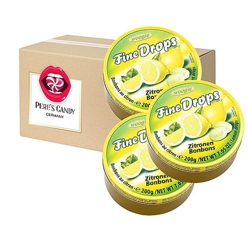 Fine Drops - Bonbons Süßigkeiten Zitronen Geschmack 3 x 200g in Metalldose von Pere's Candy® Box mit Geschenk von PERE’S CANDY