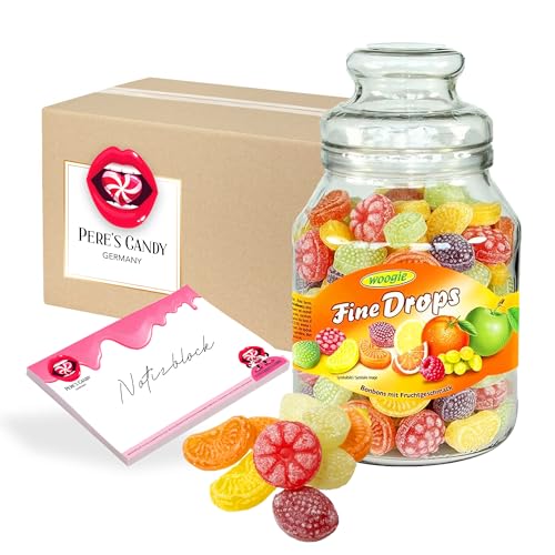 Pere's Candy Bundle + Notepad DIN A7-25 Blatt Bonbons Süßigkeiten mit Früchtemixgeschmack 966g Dose - Frucht Bonbons von Pere's Candy® Box mit Geschenk von PERE’S CANDY
