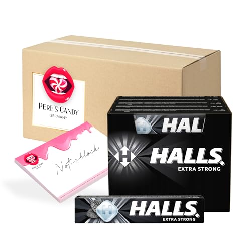 Pere's Candy® Bundle für Halls EXTRA STRONG Zucker - Bonbons 20 x 33,5 g Packungen aromatisierten Süßigkeiten + Pere's Candy Notepad DIN A7-25 Blatt von PERE’S CANDY