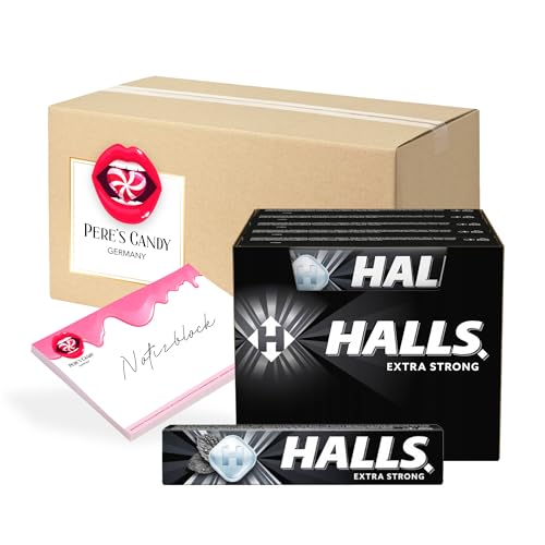 Halls EXTRA STRONG Zucker - Bonbons 20 x 33,5 g Packungen aromatisierten Süßigkeiten von Pere's Candy® Box mit Geschenk von PERE’S CANDY