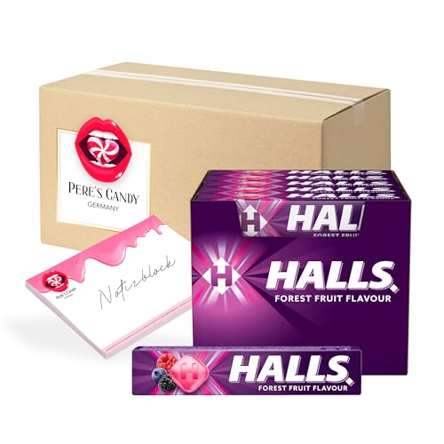 Pere's Candy® Bundle für Halls WALDFRÜCHTE Zucker - Bonbons 20 x 33,5 g Packungen aromatisierten Süßigkeiten + Pere's Candy Notepad DIN A7-25 Blatt von PERE’S CANDY