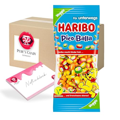 Pere's Candy® Bundle für Haribo Pico Balla Veggie 12er Pack (12 x 65g) + Pere's Candy Notepad DIN A7-25 Blatt von PERE’S CANDY