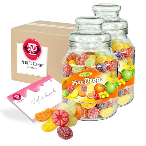 Pere's Candy® Bundle für Hartkaramellen mit Fruchtgeschmack im wiederverwendbaren Glas 2 x 300g + Pere's Candy Notepad DIN A7-25 Blatt von PERE’S CANDY