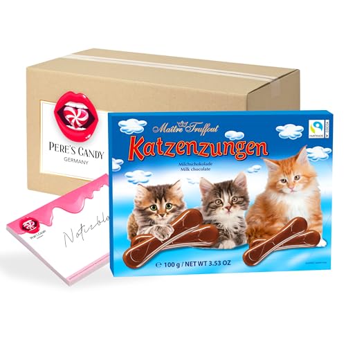 Pere's Candy Bundle für Katzenzungen aus Milchschokolade • Multipack 5er Pack (5 x 100 g) + Pere's Candy Notepad DIN A7-25 Blatt von PERE’S CANDY