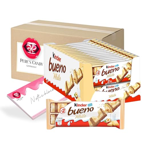 Pere's Candy® Bundle für Kinder Bueno White Schokoriegel (30 x 39g) Schokoriegel + Pere's Candy Notepad DIN A7-25 Blatt von PERE’S CANDY