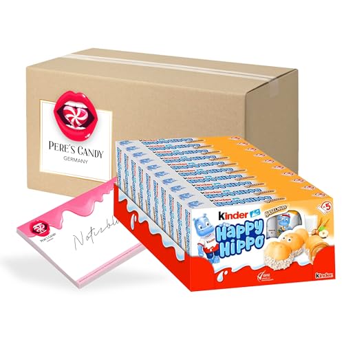 Pere's Candy® Bundle für Kinder Happy Hippo Haselnuss 5er Multipack, 10er Pack (10 x Multipack) + Pere's Candy Notepad DIN A7-25 Blatt von PERE’S CANDY