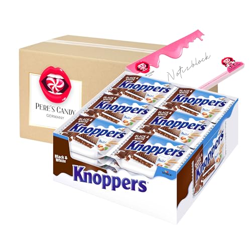 Pere's Candy® Bundle für Knoppers Black & White Waffelschnitten 24er x 25g Milch- und Nougatcreme-Füllung + Pere's Candy Notepad DIN A7-25 Blatt von PERE’S CANDY
