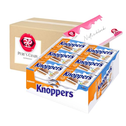 Pere's Candy® Bundle für Knoppers Erdnuss Waffelschnitten 24er x 25g Erdnusscreme-Füllung + Pere's Candy Notepad DIN A7-25 Blatt von PERE’S CANDY