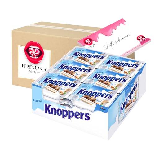 Pere's Candy® Bundle für Knoppers Joghurt Waffelschnitten 24er x 25g Joghurt -und Nougatcremefüllung + Pere's Candy Notepad DIN A7-25 Blatt von PERE’S CANDY