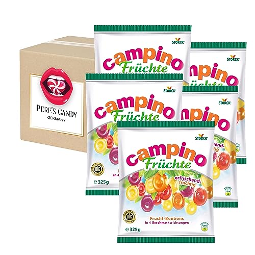Lutschbonbons - Bonbons Süßigkeiten Campino Früchte Geschmack 5 x 325 g von Pere's Candy® Box mit Geschenk von PERE’S CANDY