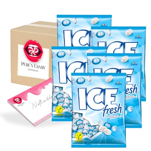 Pere's Candy® Bundle für Lutschbonbons - Bonbons Süßigkeiten Ice Fresh Geschmack 5 x 425 g + Pere's Candy Notepad DIN A7-25 Blatt von PERE’S CANDY