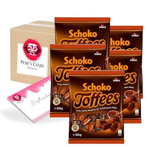 Pere's Candy® Bundle für Lutschbonbons - Bonbons Süßigkeiten Schoko Toffees Geschmack 5 x 325 g + Pere's Candy Notepad DIN A7-25 Blatt von PERE’S CANDY