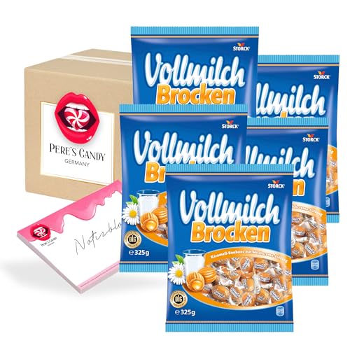 Pere's Candy® Bundle für Lutschbonbons - Bonbons Süßigkeiten Vollmilch Brocken Geschmack 5 x 325 g + Pere's Candy Notepad DIN A7-25 Blatt von PERE’S CANDY