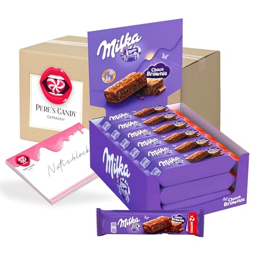Pere's Candy® Bundle für MILKA CHOCO BROWNIE 24 x 52 g Mini Küchlein – Einzeln verpackt + Pere's Candy Notepad DIN A7-25 Blatt von PERE’S CANDY