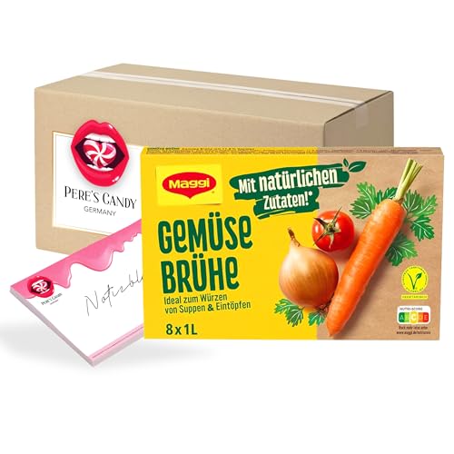 Pere's Candy® Bundle für Maggi Klare Gemüsebrühe 5erPack - 5 X 8 X 1L (5 X 168G WÜRFEL) + Pere's Candy Notepad DIN A7-25 Blatt von PERE’S CANDY