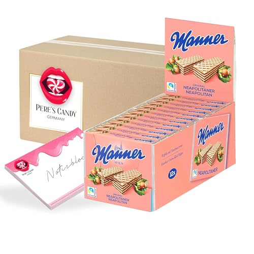 Pere's Candy® Bundle für Manner Haselnusscreme Schnitten Waffeln | 12er Pack (12 x 75g) | + Pere's Candy Notepad DIN A7-25 Blatt Candy von PERE’S CANDY