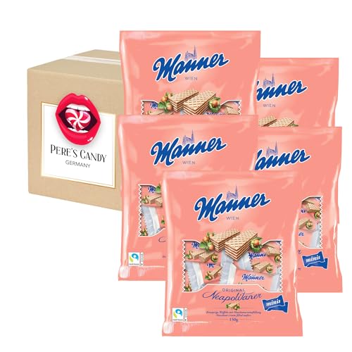 Manner Schnitten Waffeln | Haselnuss Minis 5 x 150 g | mit Geschenk von Pere’s Candy von PERE’S CANDY